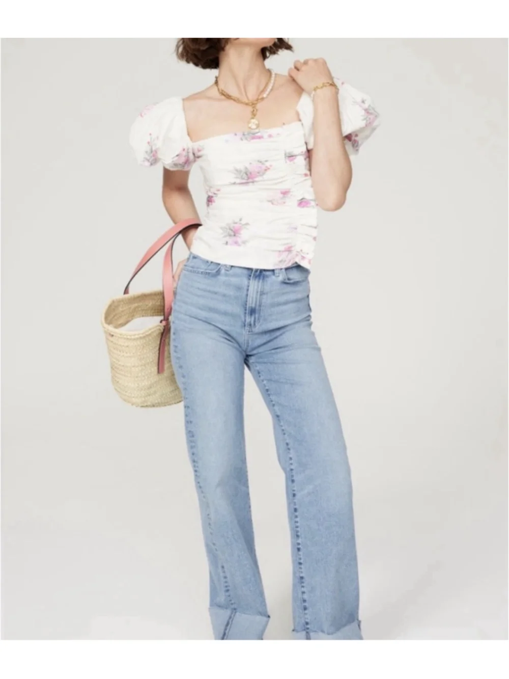 LoveShackFancy Dalima Top 2 Spanish Lavender Puff Sleeve Square Neck Zip Ruffles